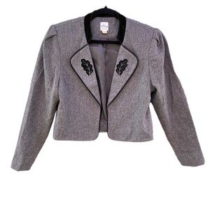 Vintage Lang Originals Cropped Blazer Velvet Velour Leaf Accent